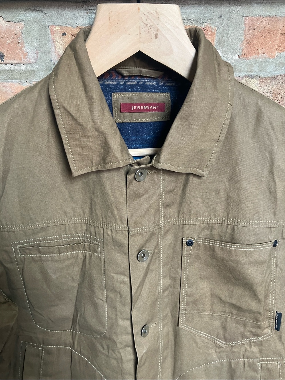 Jeremiah tan canvas jacket blue patterned blanket lining. - Picture 3 of 17